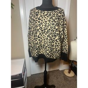 Vince Camuto Leopard Print Knit Sweater Women's 1X Black Tan Long Sleeve